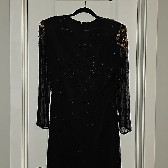 Laurence Kazar Womens Dress Vtg Sz S Beaded Black Silk Evening Zipper VG… - Picture 11 of 16